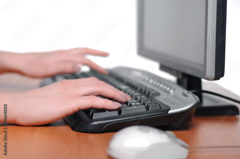 female hands touching buttons of black computer keyboard female hands touching buttons of black computer keyboard