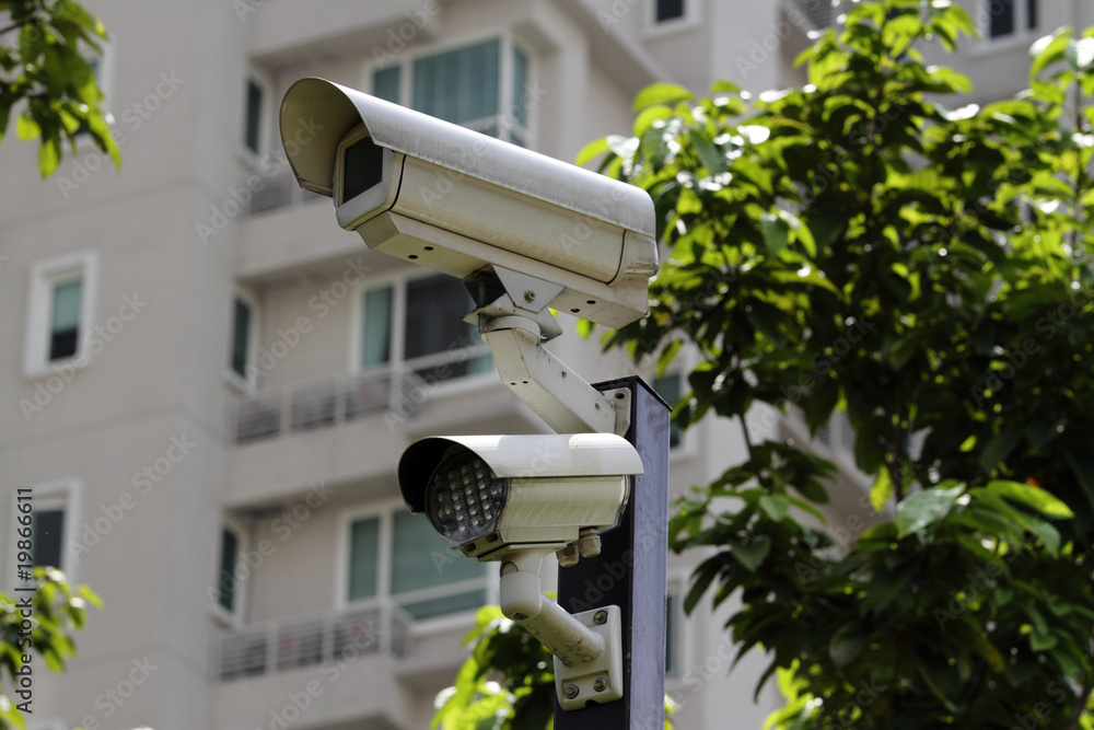 A CCTV with LED light at a residential building A CCTV with LED light at a residential building