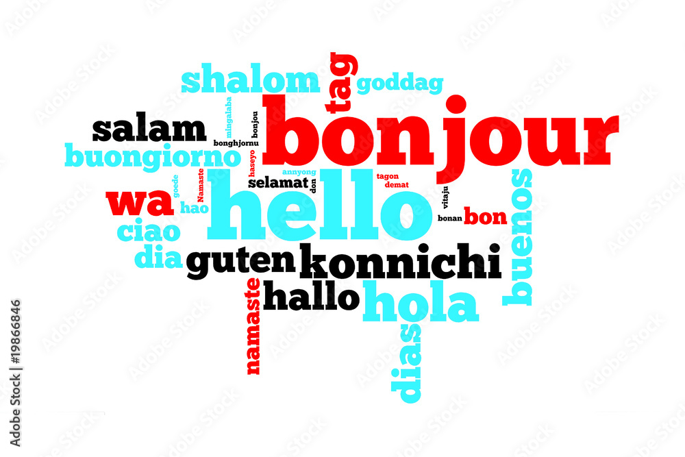 Nuage de mots "bonjour" dans toutes les langues Stock Illustration Adobe Stock