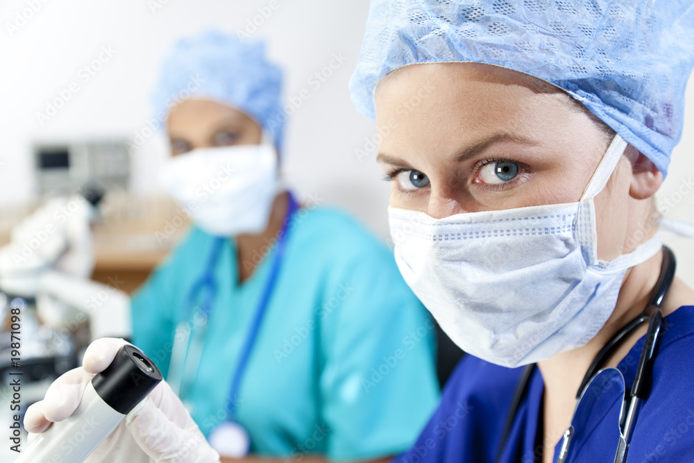 Female Scientific Research Team Using Microscopes in Laboratory Female Scientific Research Team Using Microscopes in Laboratory