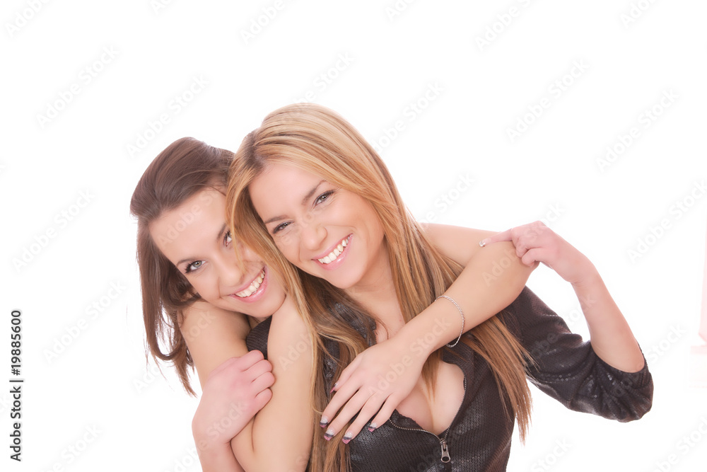 two girls on a white background two girls on a white background