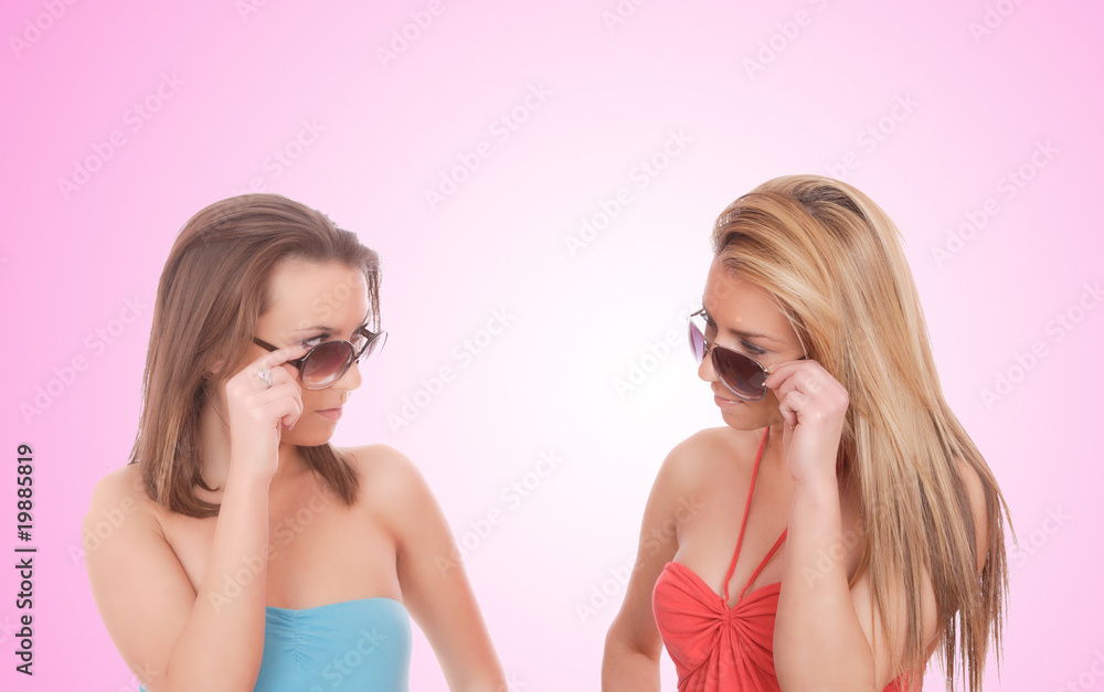 two girls on a white background two girls on a white background