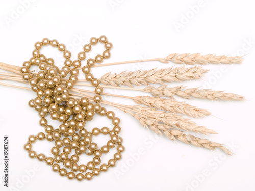 close up of wheat and pearl beads