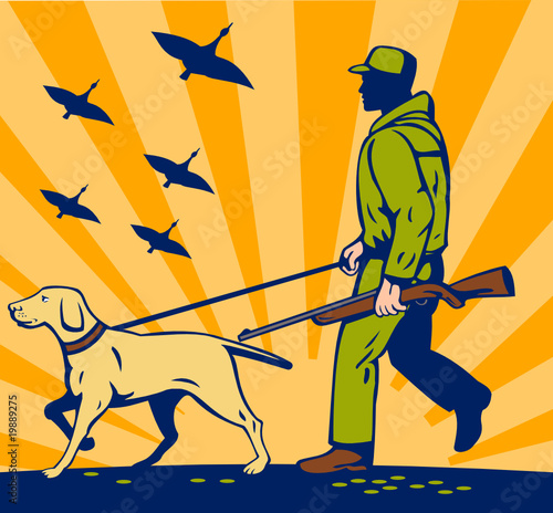 Hunter with trained hunting gun dog