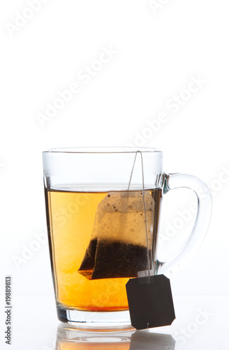 Transparent tea cup with teabag