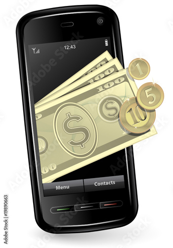Mobile phone with money. Mobile payment concept.