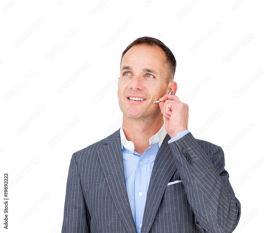 Confident businessman with headset on Confident businessman with headset on
