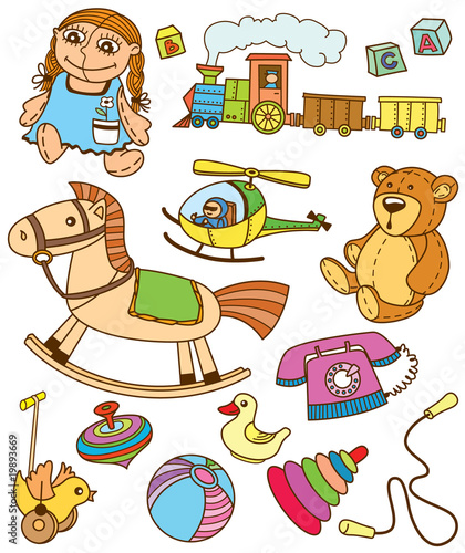 Collection of retro colourful toys