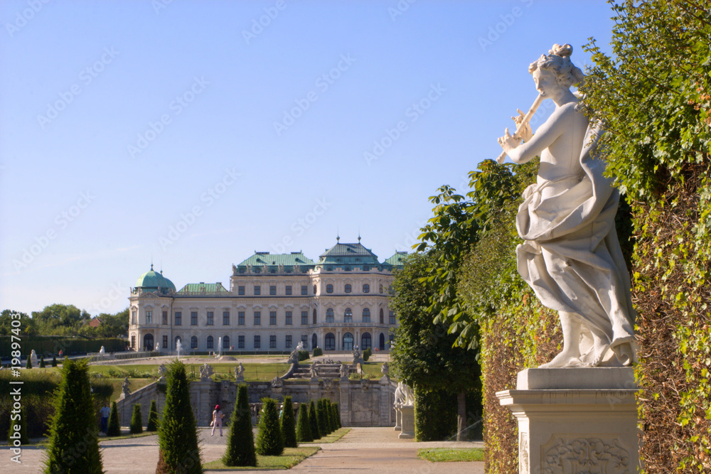 Vienna - Belvedere palace - park and statue - obrazy, fototapety, plakaty 