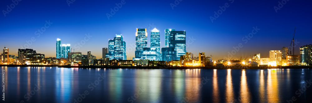 Canary Wharf night panorama (London, UK)