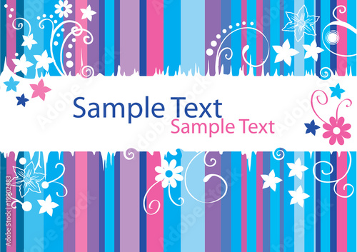 Card with blue and violet lines and flowers