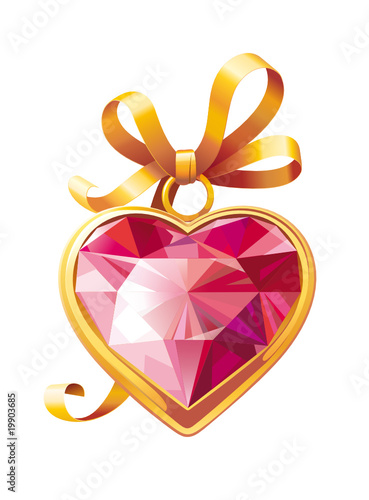 Gold heart shaped pendant with red ruby