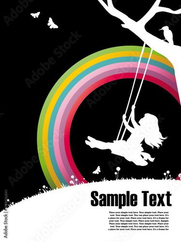 background with rainbow and silhouette of a girl