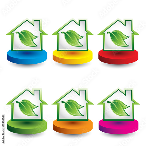 house outline with leaf round colored discs