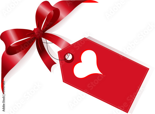 Red ribbon and label with heart