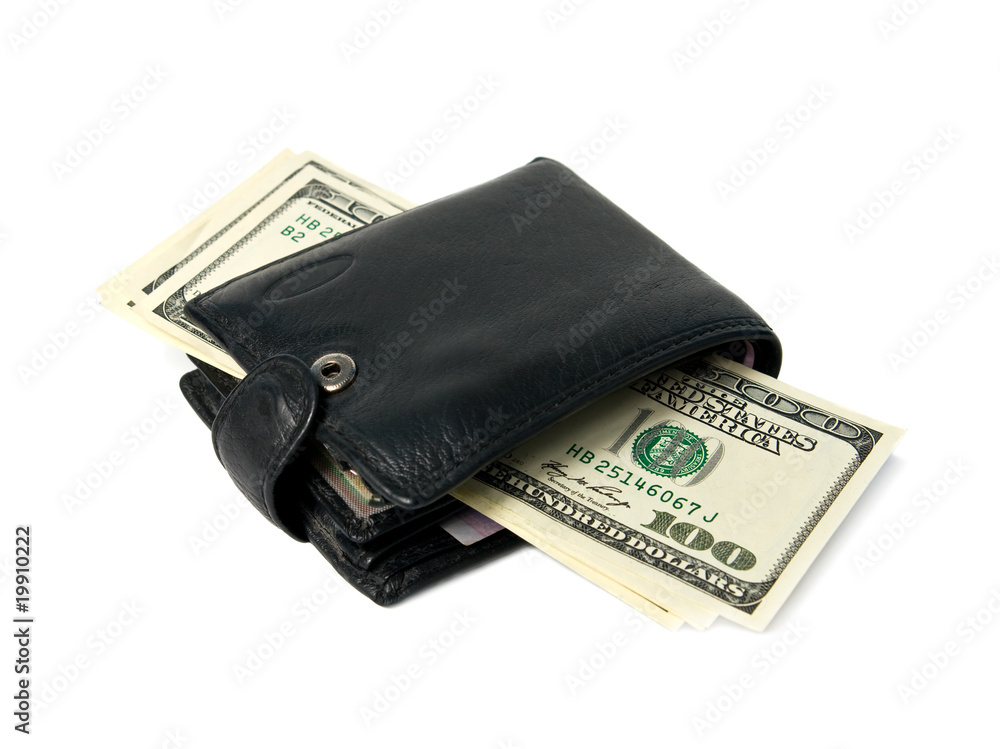Purse and money. Isolated on white background. Purse and money. Isolated on white background.