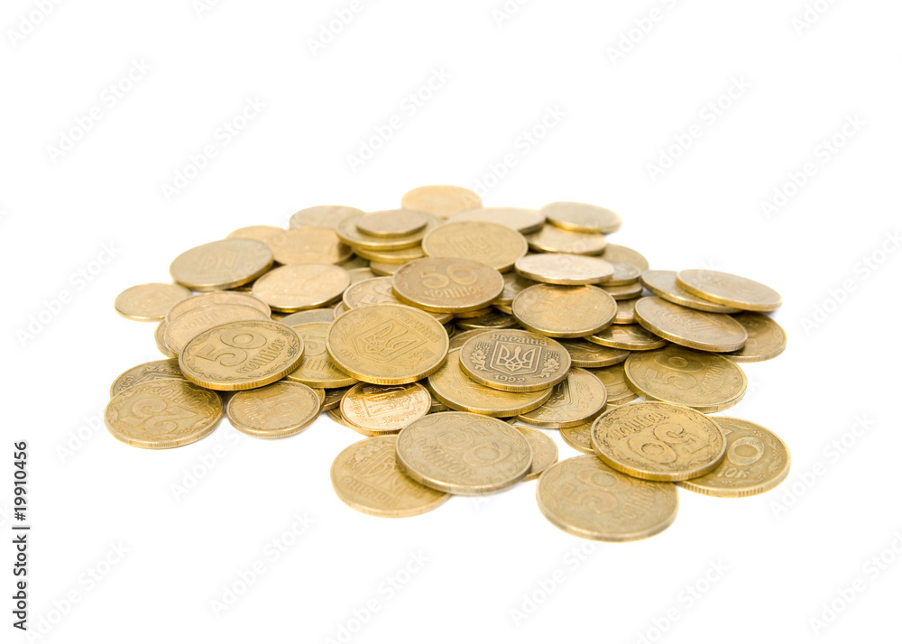 Scattered coins. Isolated on white background. Scattered coins. Isolated on white background.