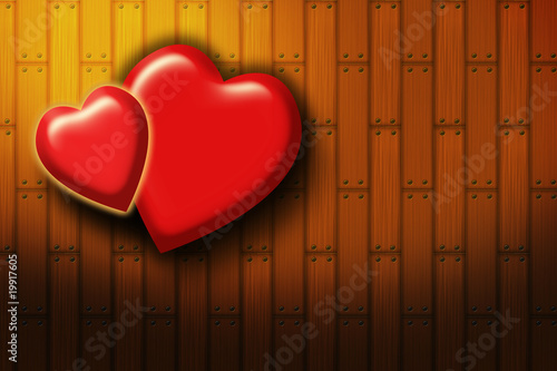 Two hearts on the wood background photo