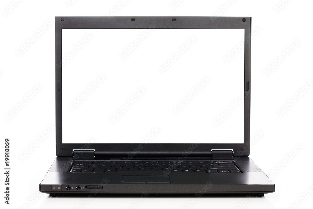 Open business laptop. White screen Open business laptop. White screen