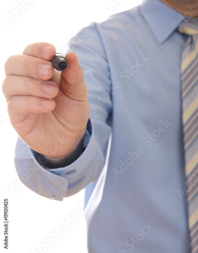Businessman holding a marker, isolatedf