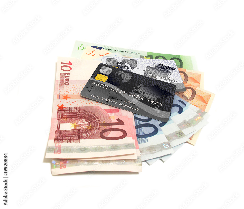 Tas de billet et carte bancaire Tas de billet et carte bancaire