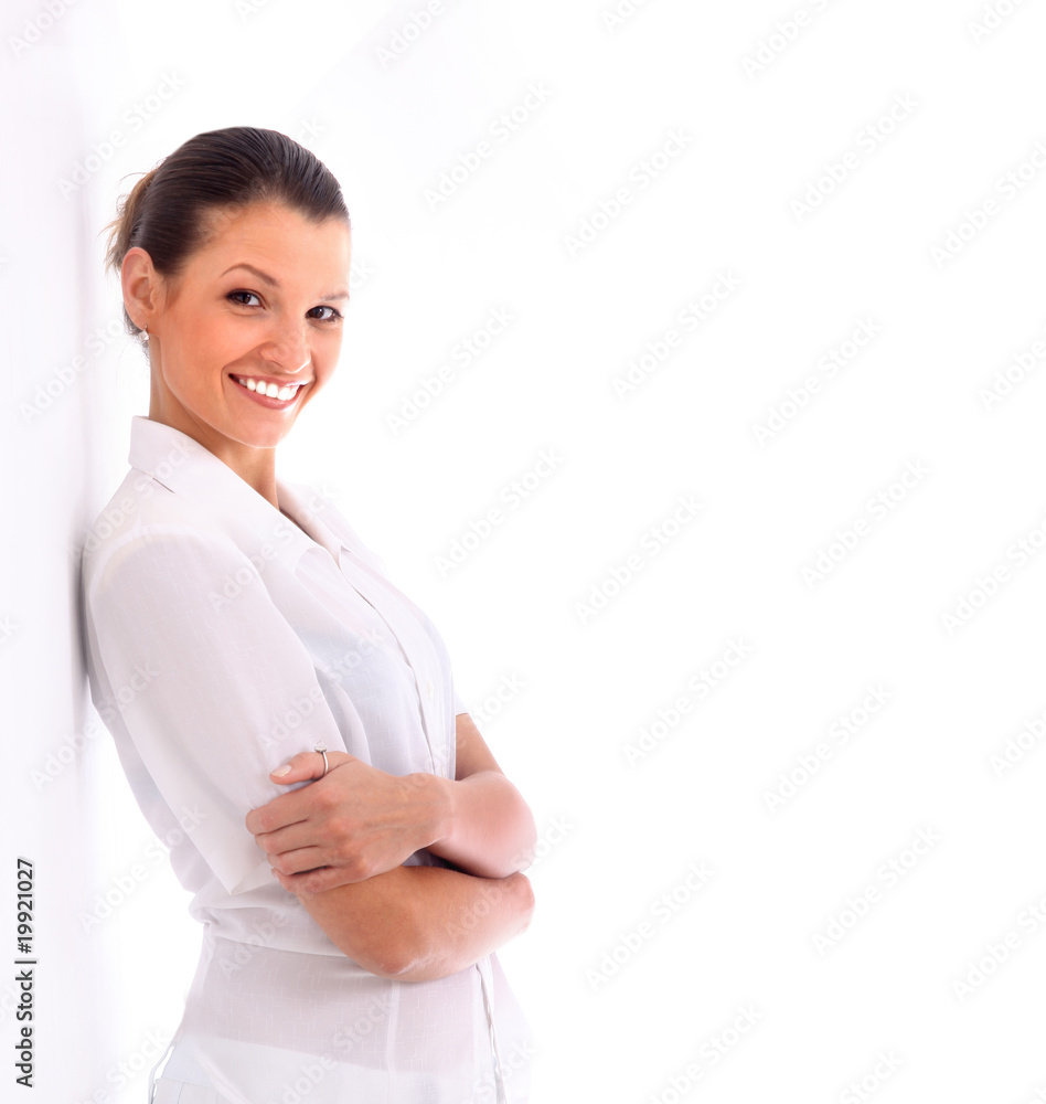Look at the sale - copy space - isolated woman. Look at the sale - copy space - isolated woman.