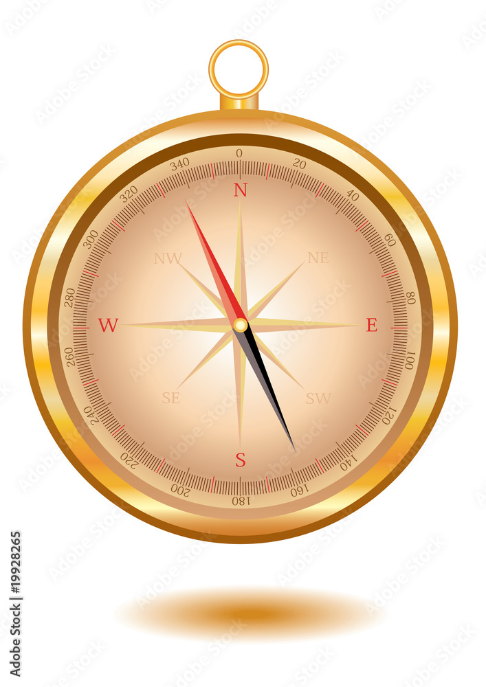 Classical gold compass isolated on white. Vector illustratin