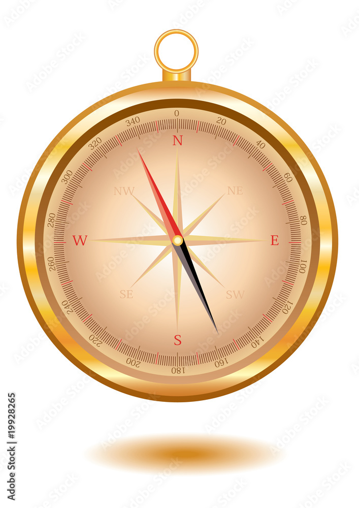 Classical gold compass isolated on white. Vector illustratin Classical gold compass isolated on white. Vector illustratin