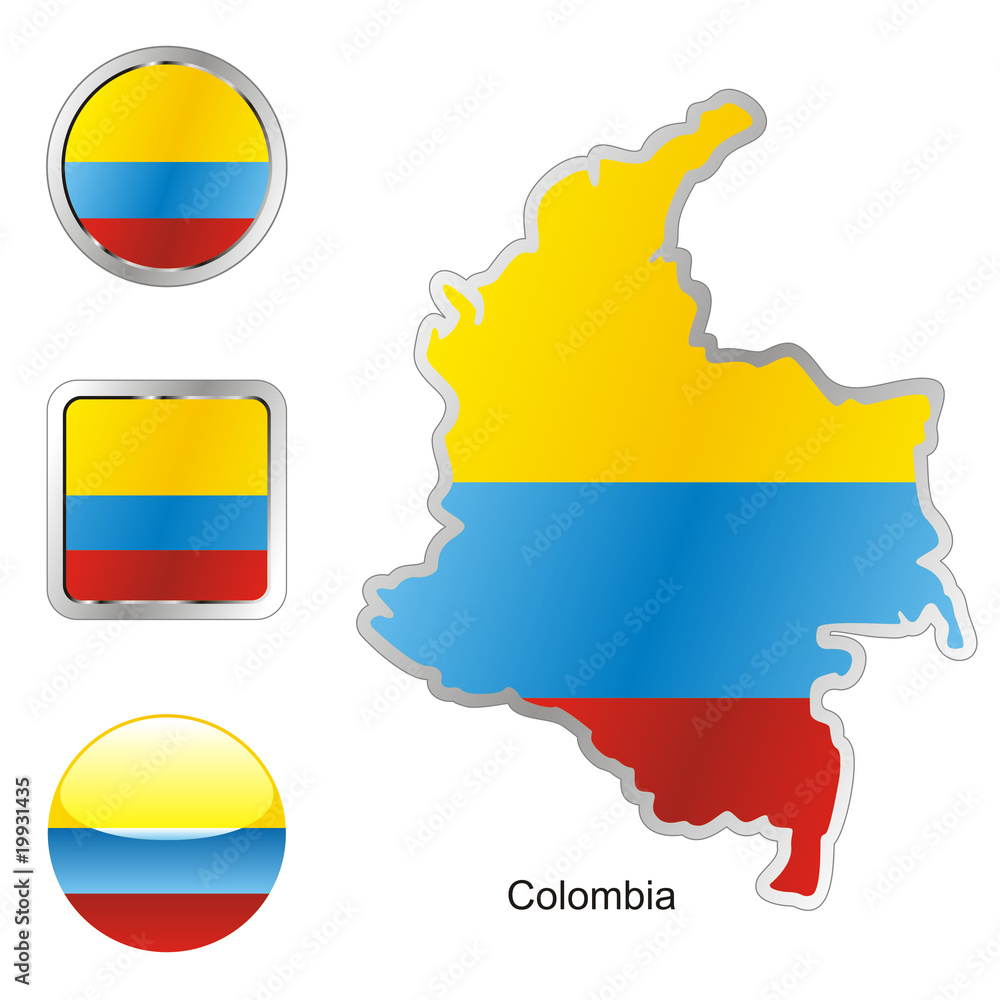 vector flag of colombia in map and web buttons shapes vector flag of colombia in map and web buttons shapes