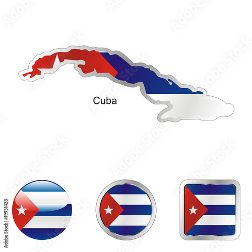 vector flag of cuba in map and web buttons shapes
