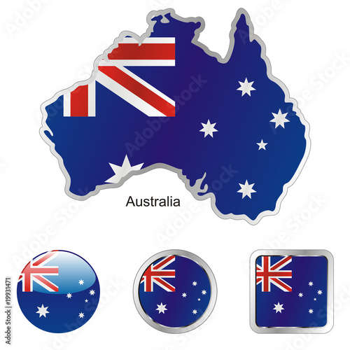 vector flag of australia in map and web buttons shapes