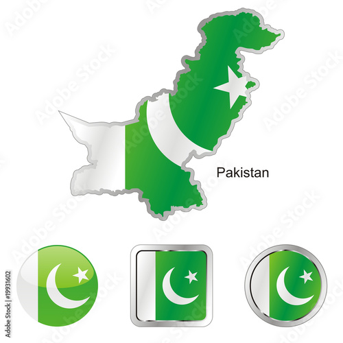 vector flag of pakistan in map and web buttons shapes