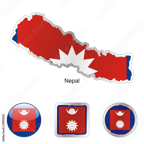 vector flag of nepal in map and web buttons shapes