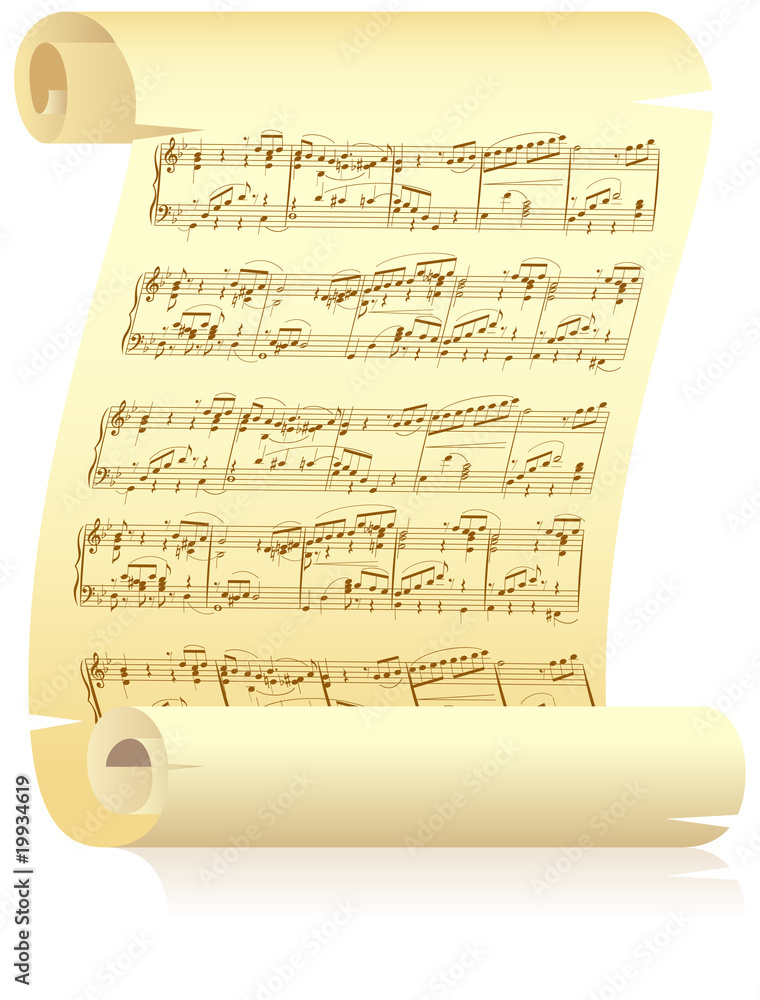 Fototapeta premium Yellow scroll with musical notation