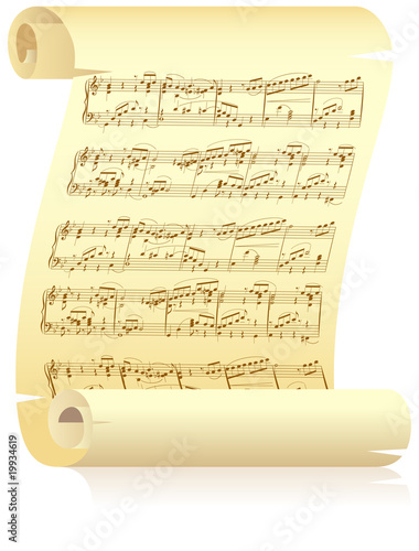 Yellow scroll with musical notation