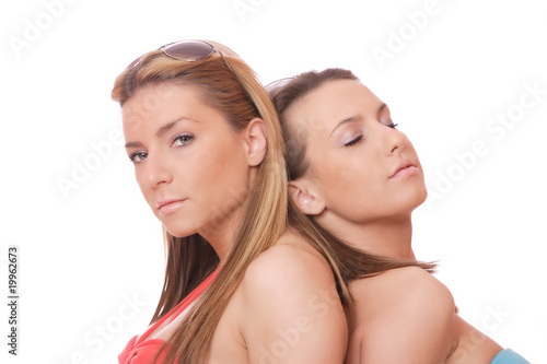 two girls on a white background