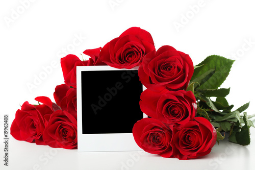 Bouquet of roses with empty photo