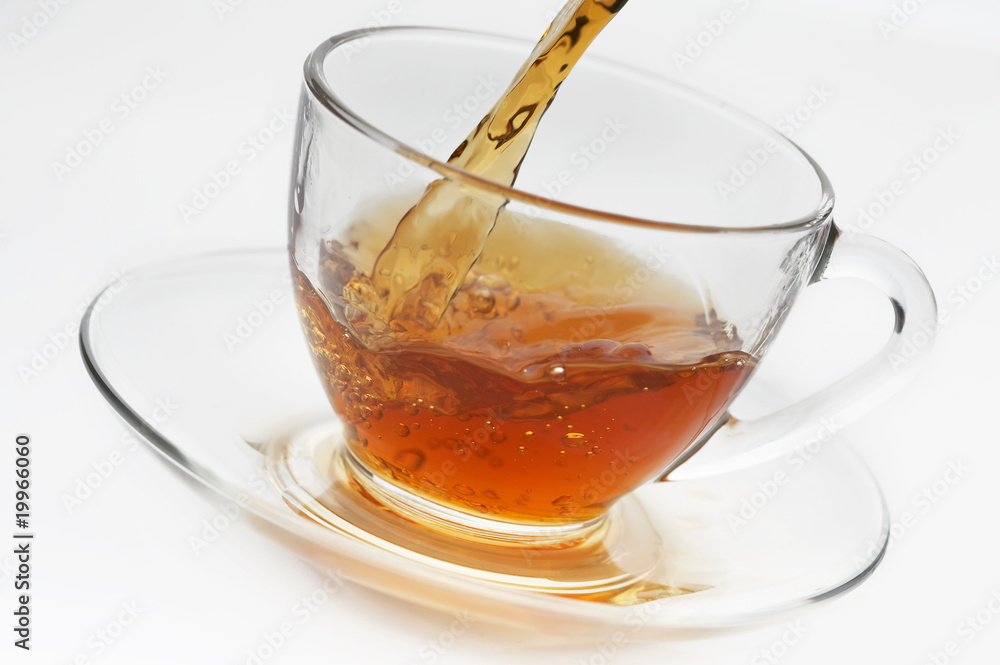 Cup with tea on white background