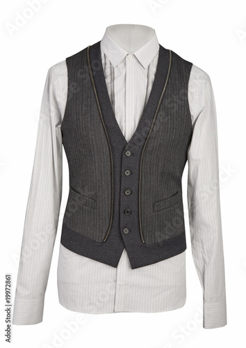 white shirt and gray waistcoat