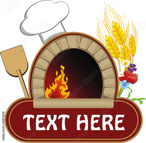 vector illustration of firewood oven with shovel and grain