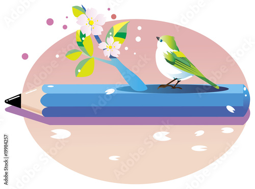 桜　花咲く鳥 pencile bird