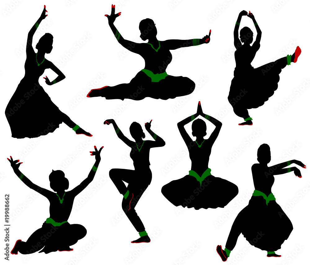 Silhouettes of dancers. Traditional Indian dance. Stock Vector | Adobe ...