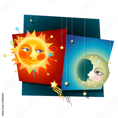 Whimsical Sun and moon
