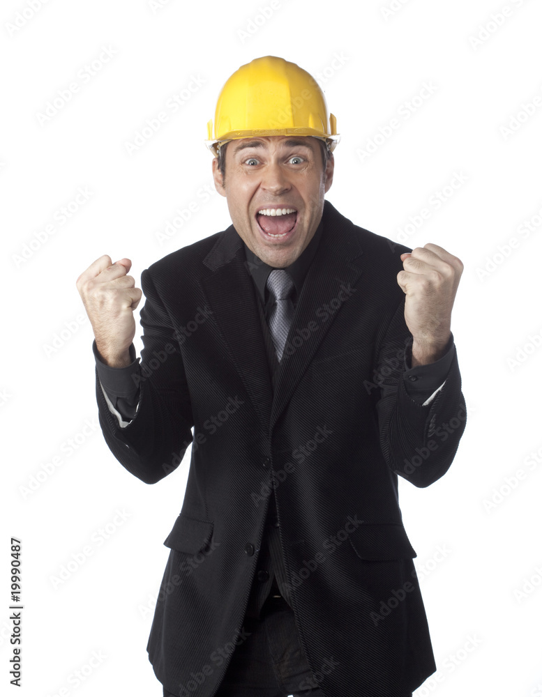 homme d'affaires victoire casque jaune sécurité homme d'affaires victoire casque jaune sécurité