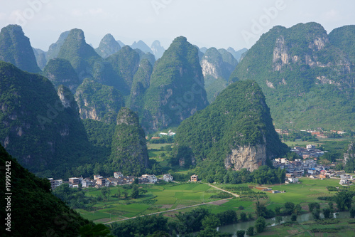 Limestone hills with rural settlements  Yangshou  China