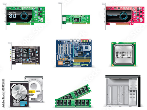 Vector white computer icon set. Part 4. Computer parts