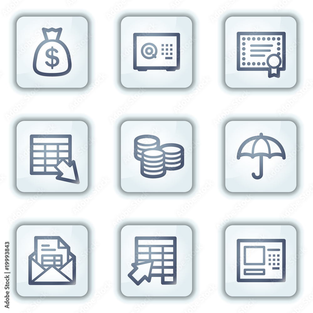 Banking web icons, white square buttons series Banking web icons, white square buttons series