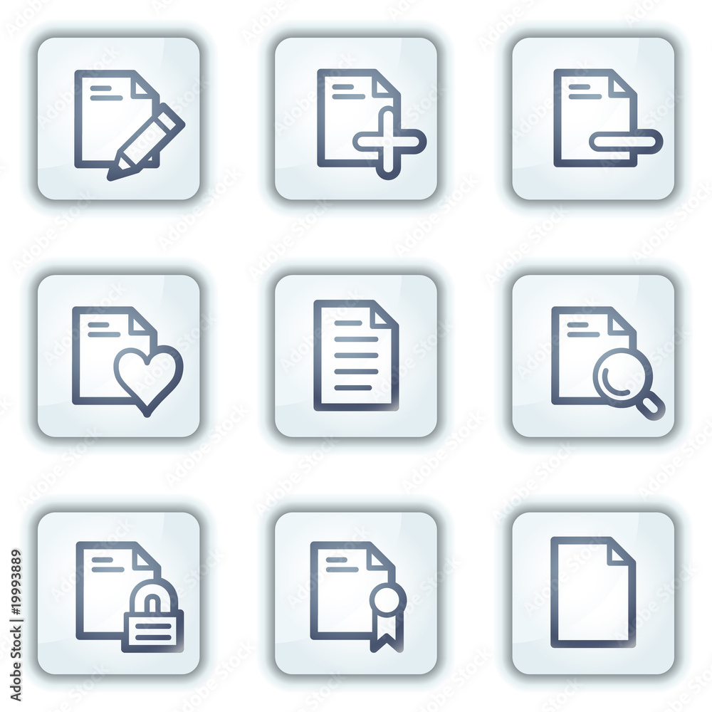 Document web icons set 2, white square buttons series Document web icons set 2, white square buttons series