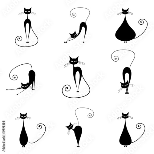 Black cats silhouette for your design