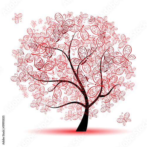 Floral tree beautiful with butterflies